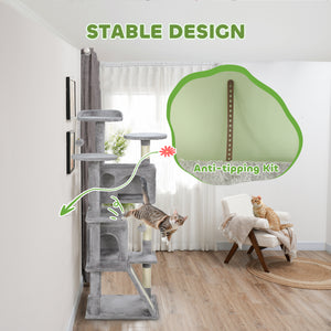 54-inch Multi-Level Cat Tree with Scratching Posts, Condos, Bed, Platforms, Light Gray