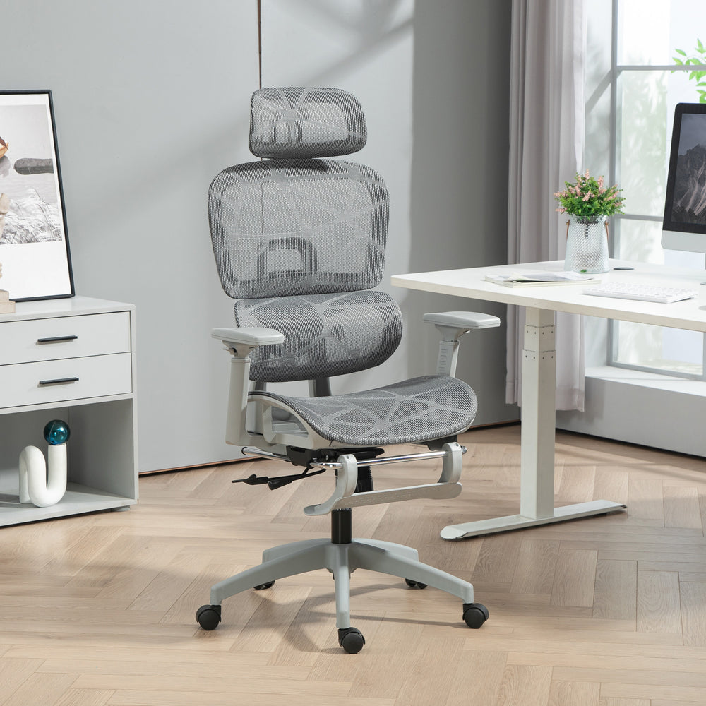 Mesh office chair with 3D armrests, grey