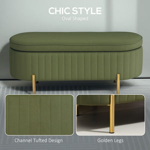 Upholstered tufted bedroom bench with metal legs, dark green