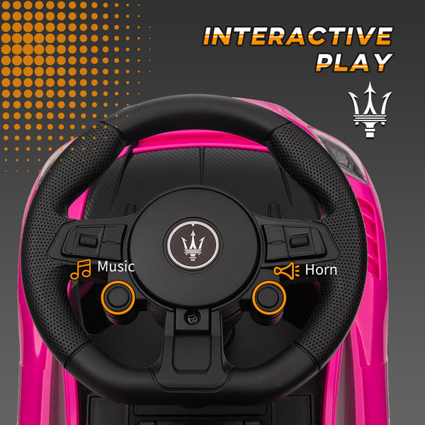 Maserati GT2 push car with storage, music, horn, pink