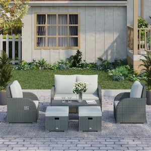 6-piece outdoor sofa set in woven rattan, grey
