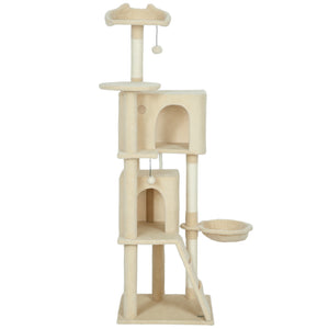 160cm Cat Tree with Scratching Posts, Cabins, Soft Perches, Hammock, Ladder, Beige