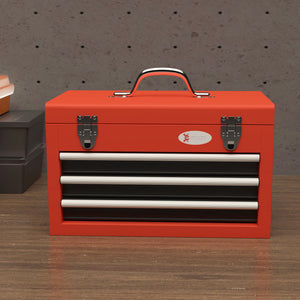 3-drawer tool chest with metal latch closure, red
