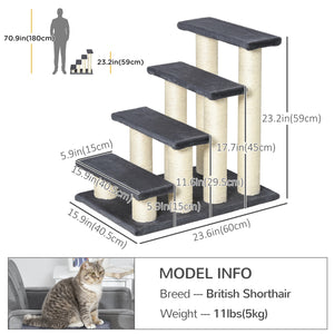 Cat tree with stairs, climbing post, and scratching post, dark grey