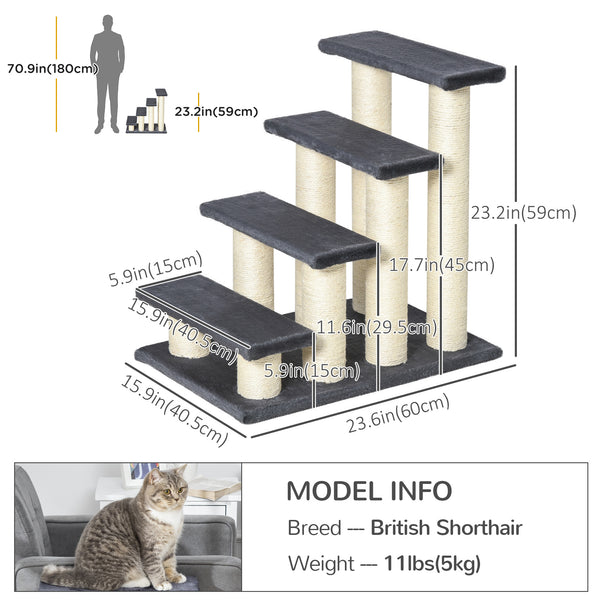 Cat tree with stairs, climbing post, and scratching post, dark grey