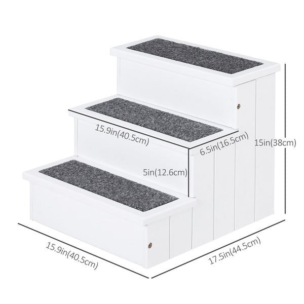 Pet Steps 3-Step Dog Stairs for Small Dogs Cats and Wooden Ramp with Storage Box Carpet Tread, White