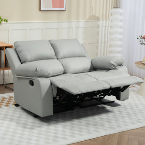 Manual Reclining Faux Leather Sofa with Footrest, Light Grey