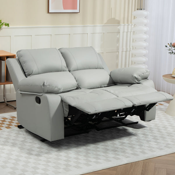 Manual Reclining Faux Leather Sofa with Footrest, Light Grey