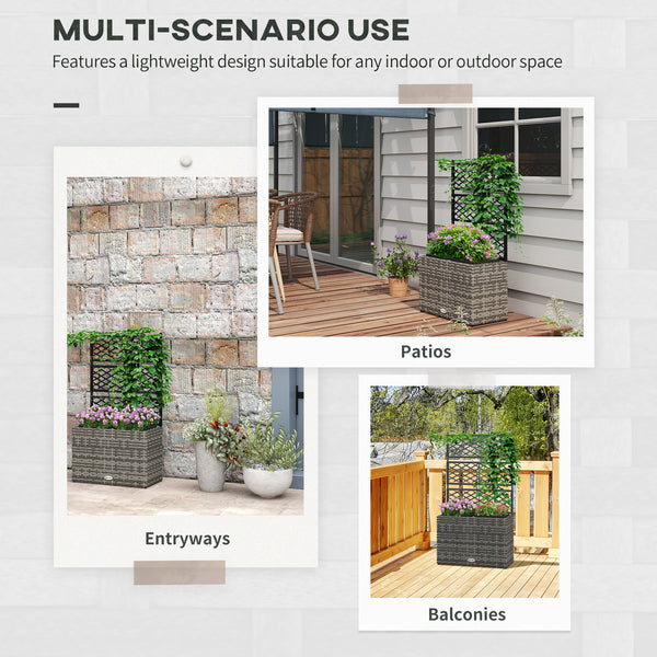 Raised planter with trellis, made of PE rattan with two plant trays