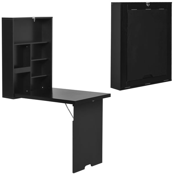 Multifunctional and space-saving folding and convertible wall-mounted desk, black