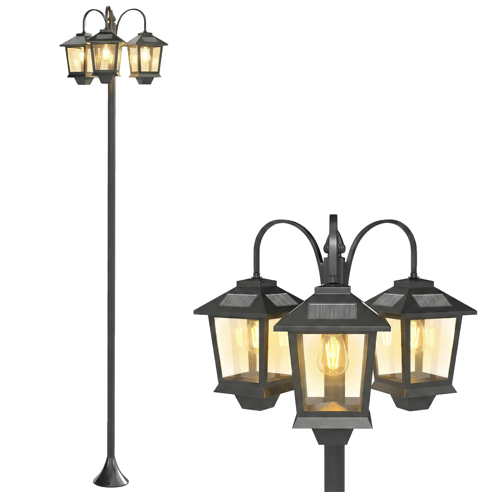 74" 3-Head Solar Streetlight, IP44 Waterproof, with Automatic Dusk-to-Dawn Sensor.