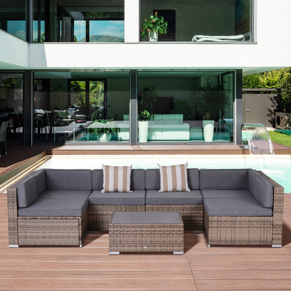 7-piece furniture set in woven resin, grey