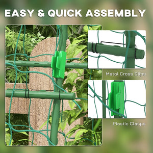 Arched garden trellis with climbing net for climbing plants