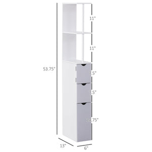 Narrow unit with drawers and open shelves for small spaces, white and grey