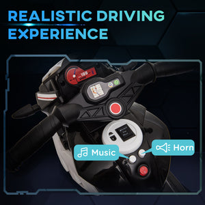 6V Electric Motorcycle with 3 Wheels, Music, Horn, Lights, Black