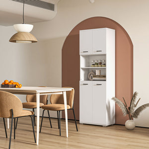 Freestanding bathroom cabinet with open shelves and cupboards, white