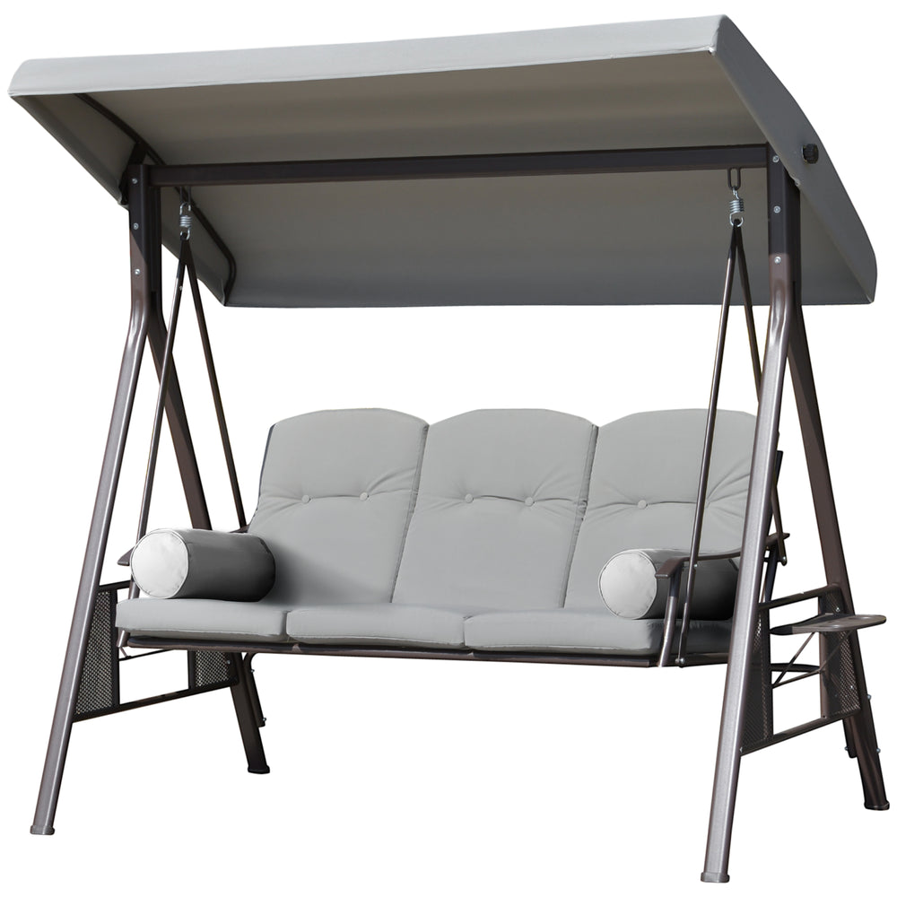 Swing chair for 3 people with steel canopy, light grey 
