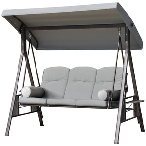 Swing chair for 3 people with steel canopy, light grey 