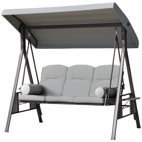 Swing chair for 3 people with steel canopy, light grey 