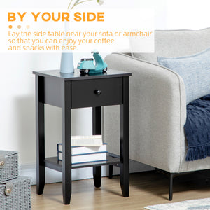 Set of 2 side tables with drawer and lower shelf, black