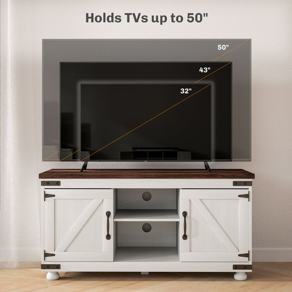 Farmhouse TV stand for TVs up to 50 inches, aged white