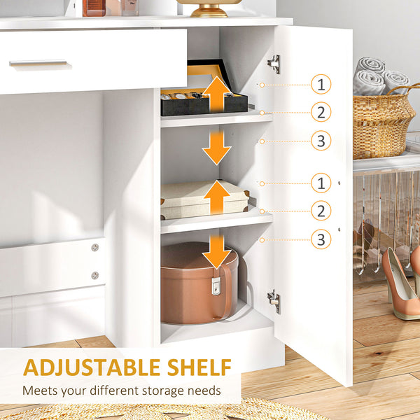 Dressing table with mirror, drawer and open compartment, white