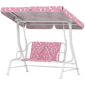 Qaba Kids Porch Swing, 2-Seater Patio Swing Bench with Safety Belts, Adjustable Canopy for Backyard, Garden, Pink