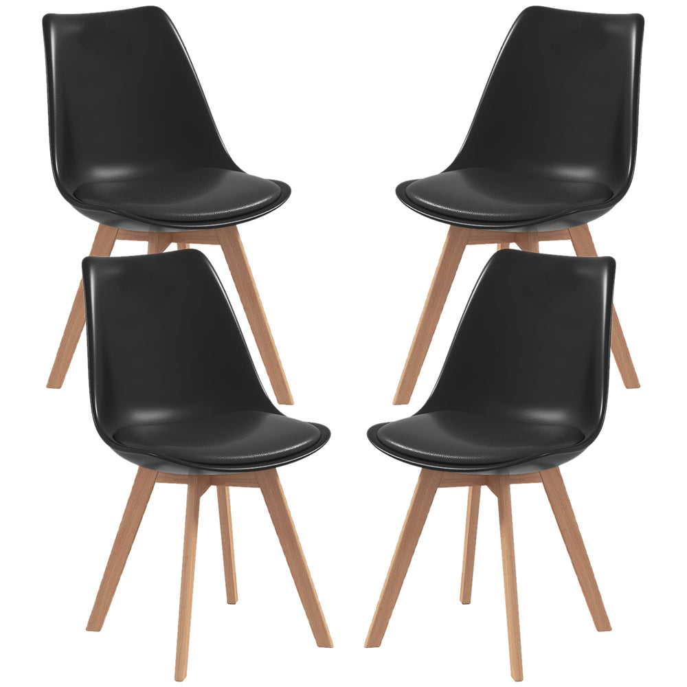 Set of 4 rubberwood chairs with PU leather cushions 