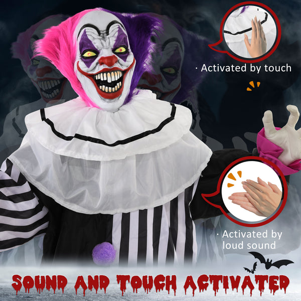 68-inch Animated Halloween Clown with Red LED Eyes, Sounds, and Motion – Black, White, and Pink