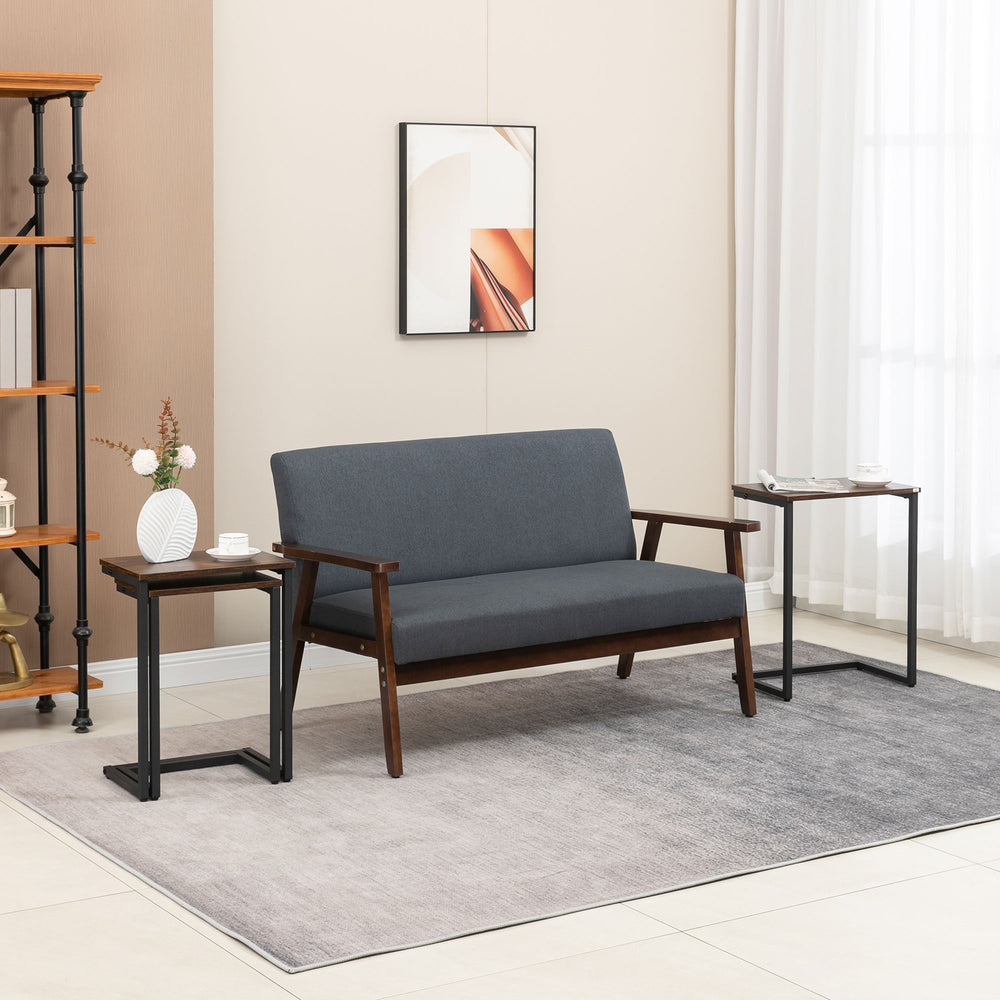 Set of 3 C-Shaped Nesting Side Tables with Steel Frame, Rustic Brown