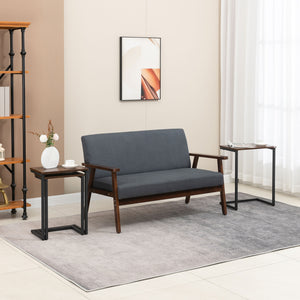 Set of 3 C-Shaped Nesting Side Tables with Steel Frame, Rustic Brown