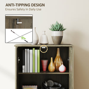 67" Farmhouse Style Storage Cabinet with 2 Doors and Adjustable Shelves, Distressed Gray