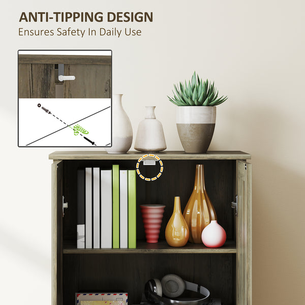 67" Farmhouse Style Storage Cabinet with 2 Doors and Adjustable Shelves, Distressed Gray