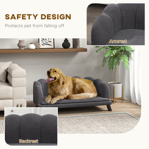 Dog Sofa with Removable Cushion and Wooden Legs for Medium and Large Dogs, Dark Grey