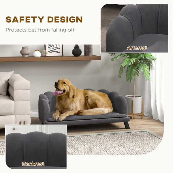 Dog Sofa with Removable Cushion and Wooden Legs for Medium and Large Dogs, Dark Grey
