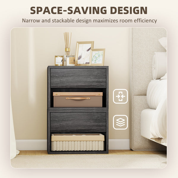 Set of 2 floating nightstands with drawer and open shelf – Gray