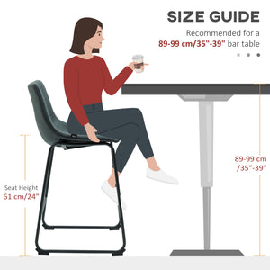 Set of 2 vintage-style bar stools in faux leather, dark green