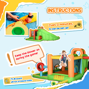 8-in-1 Inflatable Castle for Kids, Includes Slide, Trampoline, Pool, Water Gun, Target Ball, Boxing, Tunnel with Carry Bag, 750W Blower