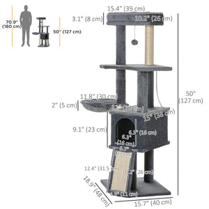 50" Multi-Level Cat Tree with Scratching Posts and Ramp, Grey