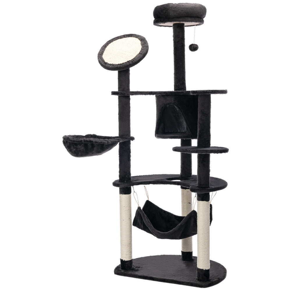 60" Multi-Level Plush Cat Tree, Dark Grey