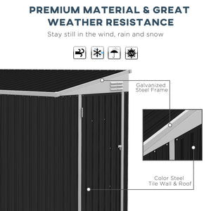 Lean-to metal garden shed with lockable door and ventilation, dark grey