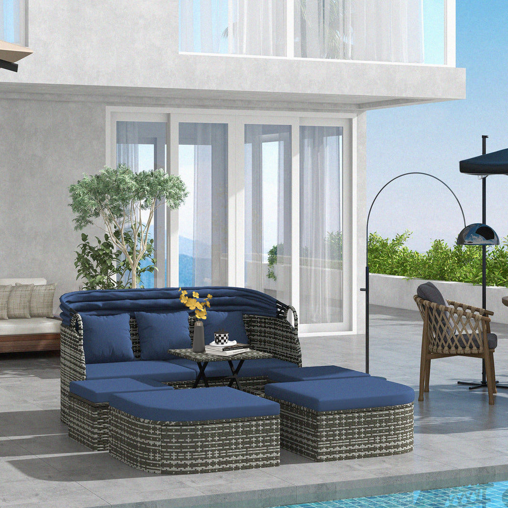 6-piece rattan patio set with canopy and lift-top coffee table
