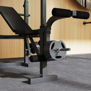 Adjustable weight bench with bench press and lat pulldown rack