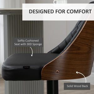 Set of 2 Modern Faux Leather Bar Stools, Swivel and Adjustable, Black