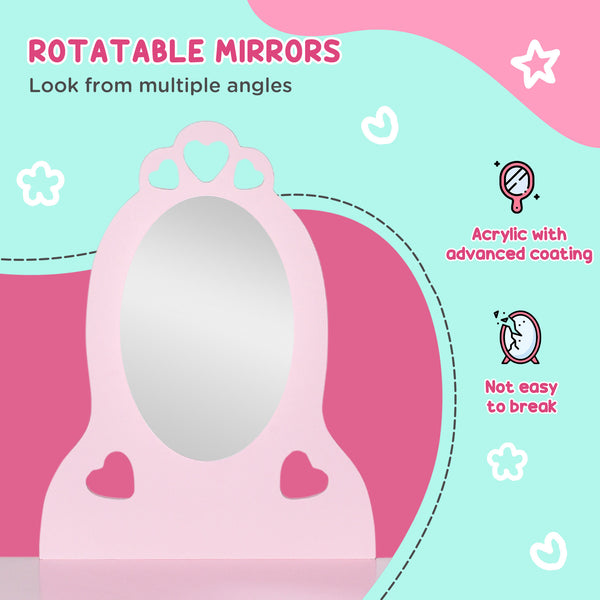 Children's dressing table with mirror and stool, pink