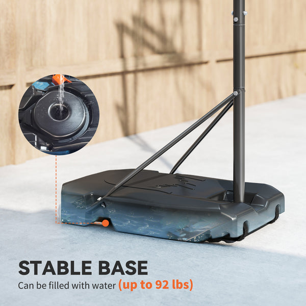 Adjustable basketball hoop from 1.25 to 2.60 m with unbreakable backboard