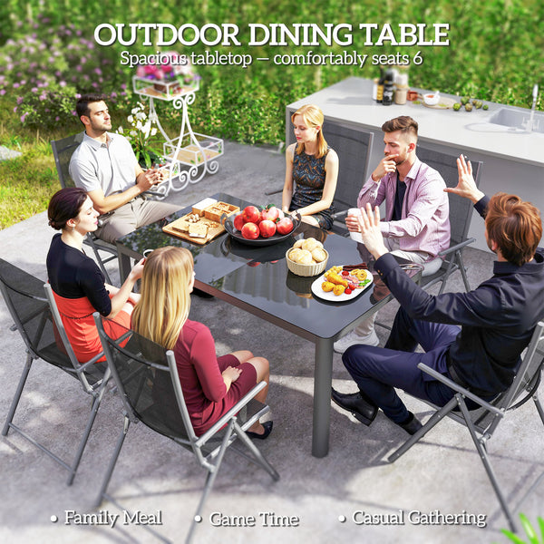Aluminum garden table with glass top, grey
