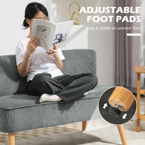 Modern upholstered 2 seater sofa with rubberwood legs, grey