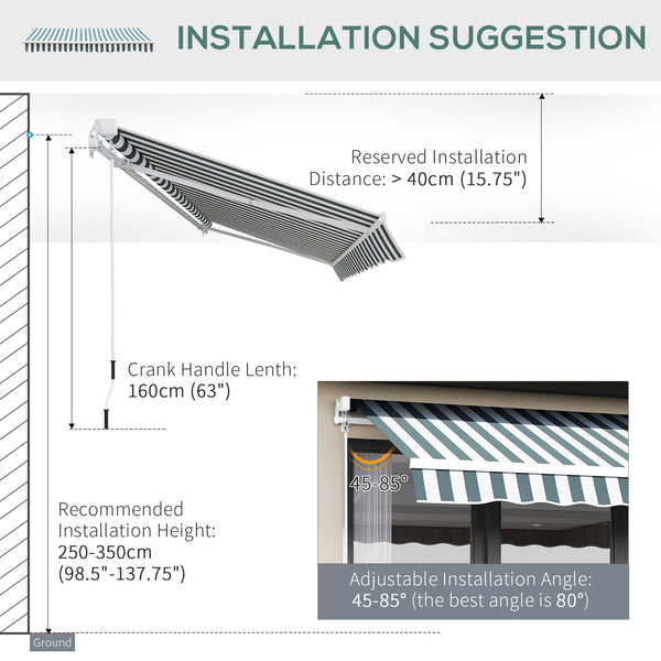 8' x 7' Retractable Awning, Patio Awnings, Sunshade Shelter with 280 g/m² UV & Water-Resistant Fabric and Aluminum Frame for Deck, Balcony, Yard, Green and White