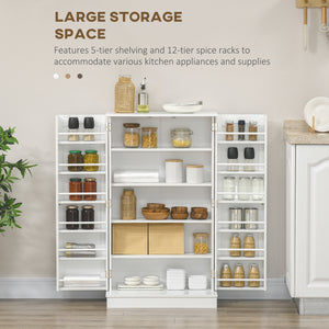 Storage cabinet with adjustable shelves and spice rack, white